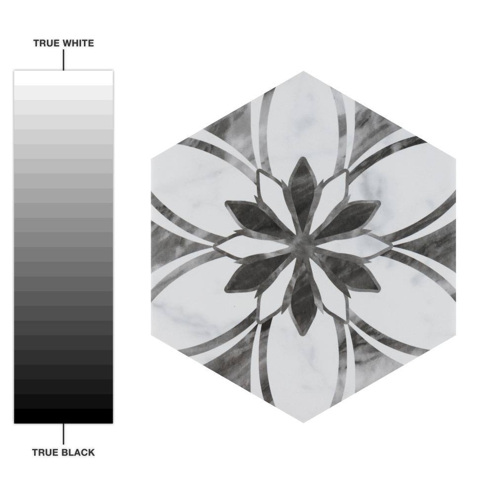Classico Bardiglio Hex Floral 7" x 8" Porcelain Patterned Tile