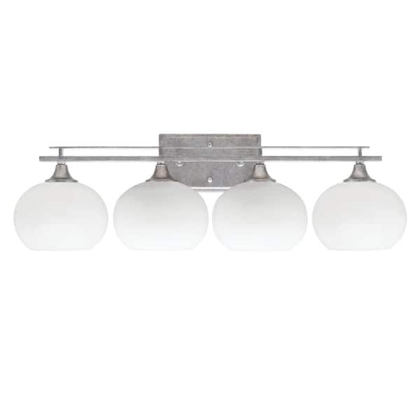 Unbranded Ontario 29.5 in. 4-Light Vanity Light Aged Silver White Muslin Glass Shades