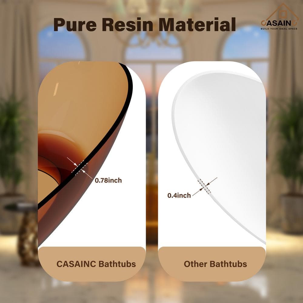67'' Coffee Transparent Resin Freestanding Soaking Bathtub