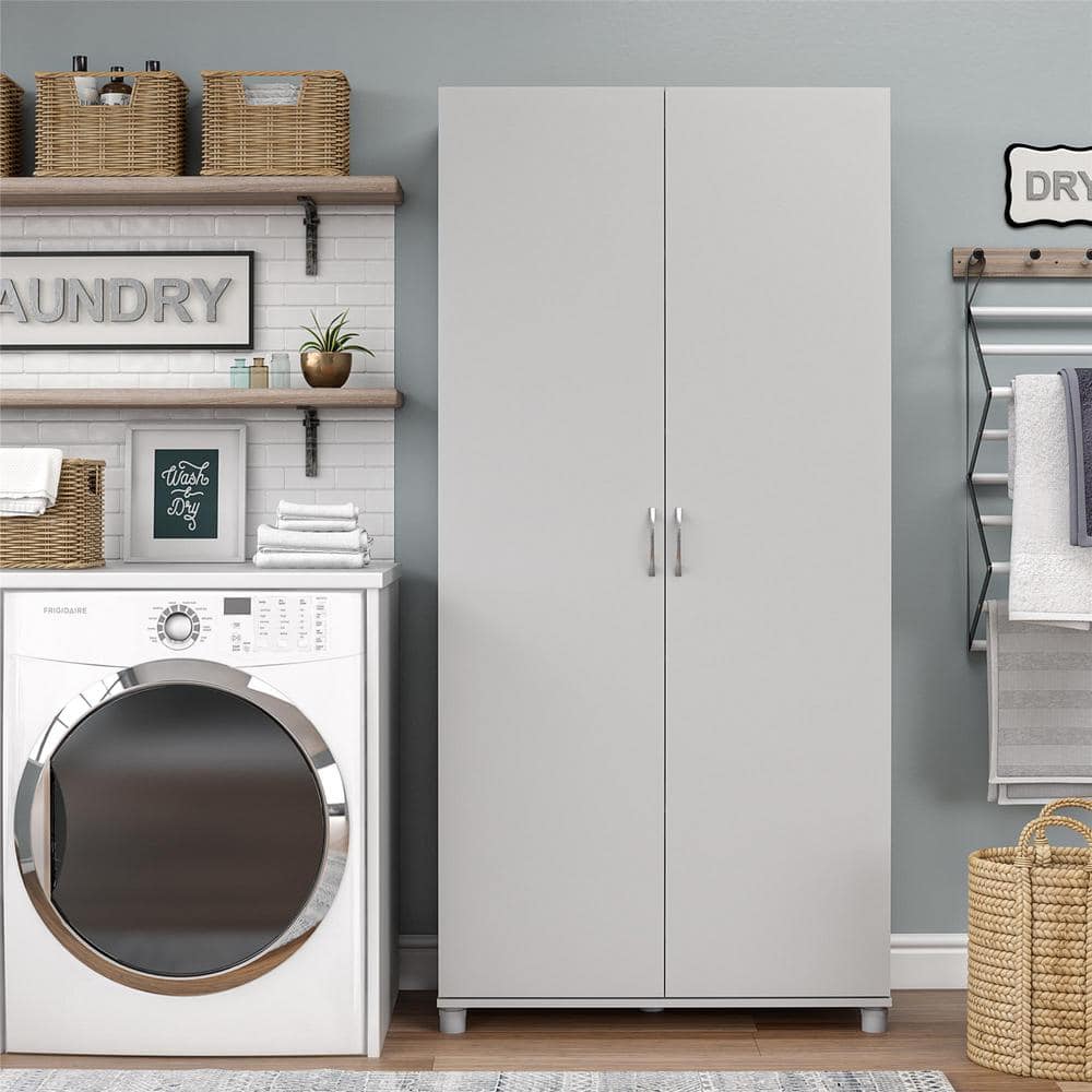 Dove Gray Freestanding Office Storage Cabinet with Lockable Double Doors