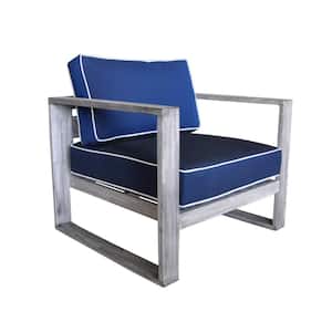 North Shore Collection Teak Outdoor Lounge Chair with Navy Cushions