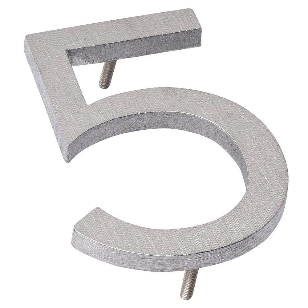 4 in. Brushed Aluminum Floating or Flat Modern House Number 5 product image for price tracking
