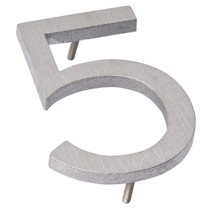 4 in. Brushed Aluminum Floating or Flat Modern House Number 5