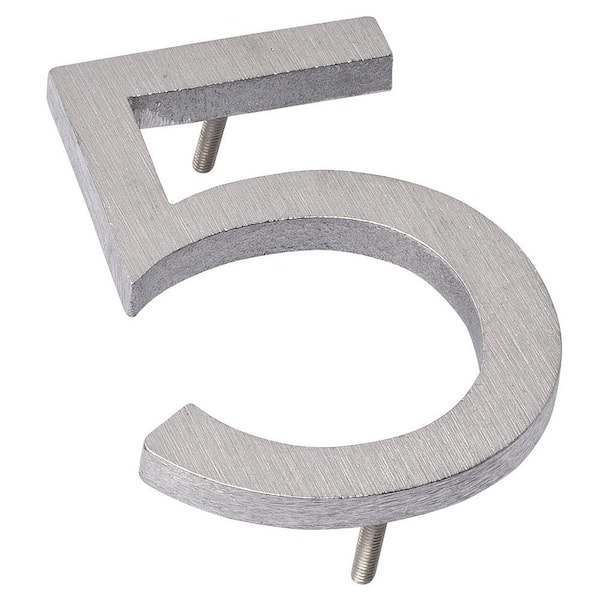 Montague Metal Products 4 in. Brushed Aluminum Floating or Flat Modern House Number 5