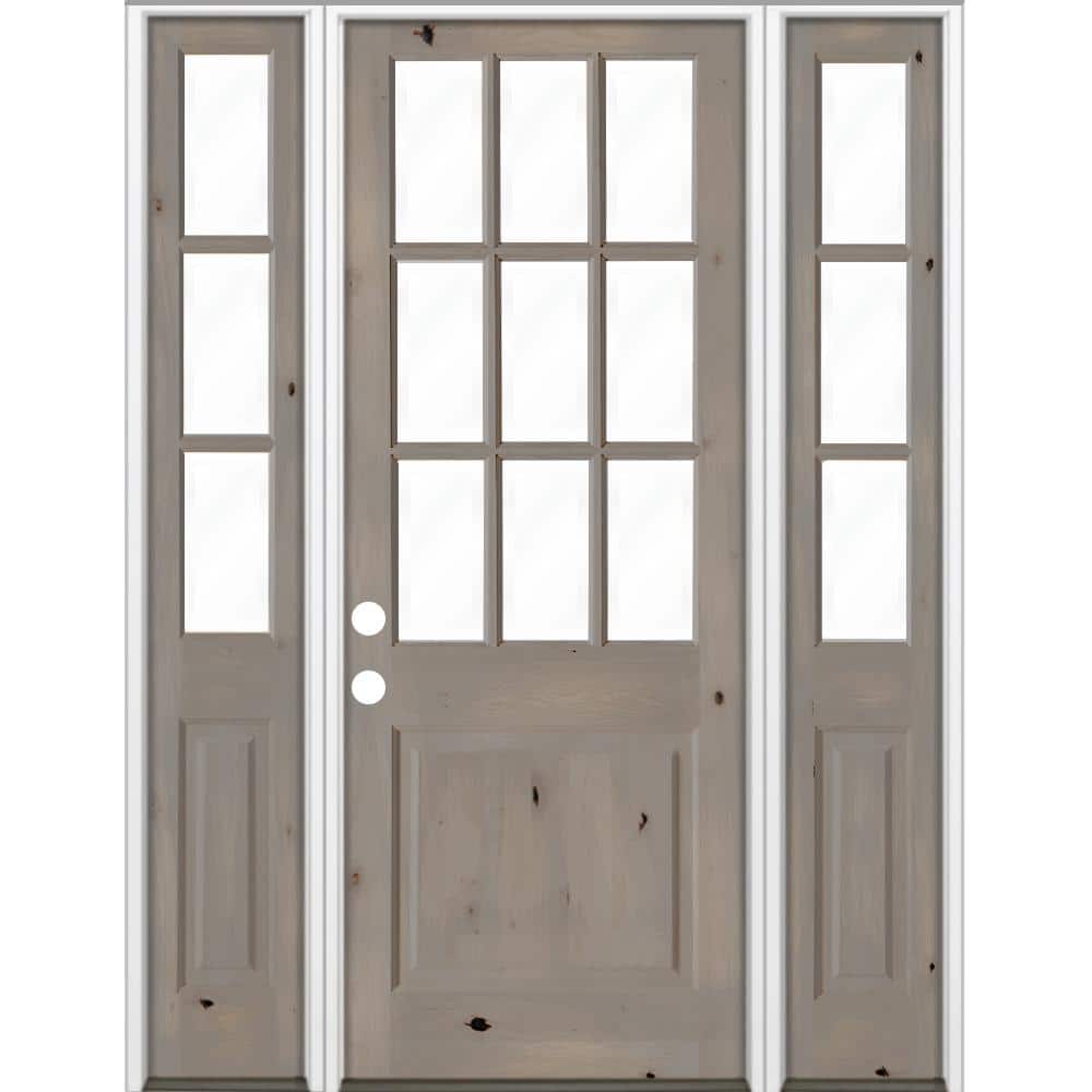 70 in. x 96 in. Knotty Alder 2 Panel Right-Hand/Inswing Clear Glass Grey Stain Wood Prehung Front Door w/Sidelites price history on PriceWatchPro