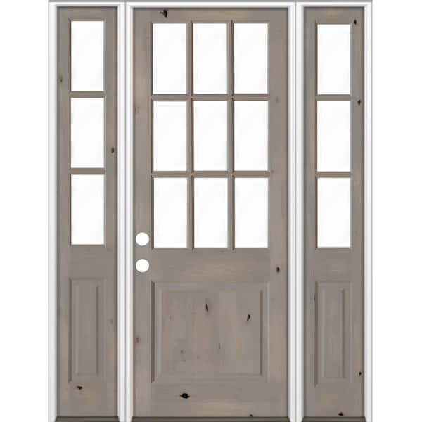 Krosswood Doors 70 in. x 96 in. Knotty Alder 2 Panel Right-Hand/Inswing Clear Glass Grey Stain Wood Prehung Front Door w/Sidelites