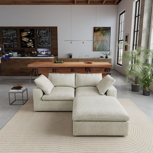 78.72 in Wide Square Arm Linen 3-Piece Modular Down Cloud Sofa with Removable Sofa Covers in Brown