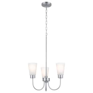 Erma 18 in. 3-Light Brushed Nickel Traditional Shaded Circle Dining Room Chandelier with Satin Etched Glass Shades