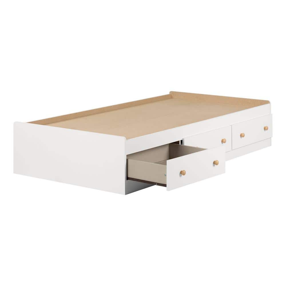 Twin Captain's Wood Frame Bed with 3 Storage Drawers in White and Maple