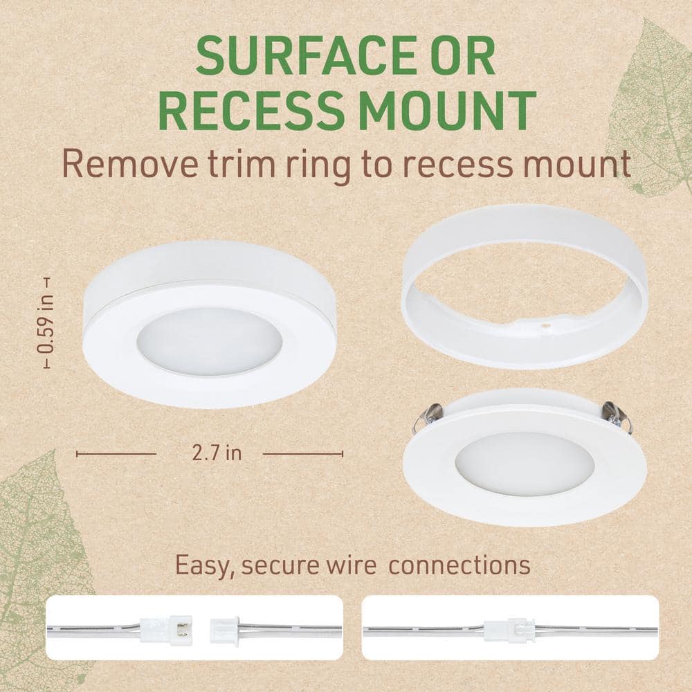 Warm White LED Puck Light Kit with Switch, 3-Pack