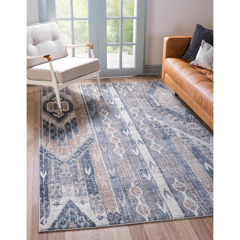 Navy Blue Geometric Synthetic 10' x 14' Rug