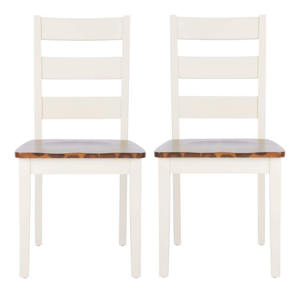 Silio White and Natural Ladder Back Dining Chairs, Set of 2