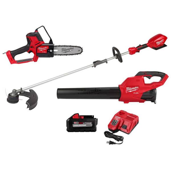 Milwaukee M18 FUEL 8 in. 18V Lith-Ion Brushless Electric Battery Chainsaw  HATCHET w/M18 String Trimmer Blower Combo Kit (3-Tool) 3004-20-3000-21 -  The Home Depot