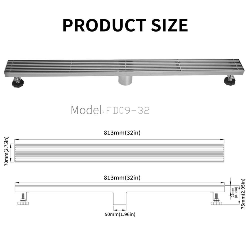 32'' Brushed Nickel Stainless Steel Linear Shower Drain