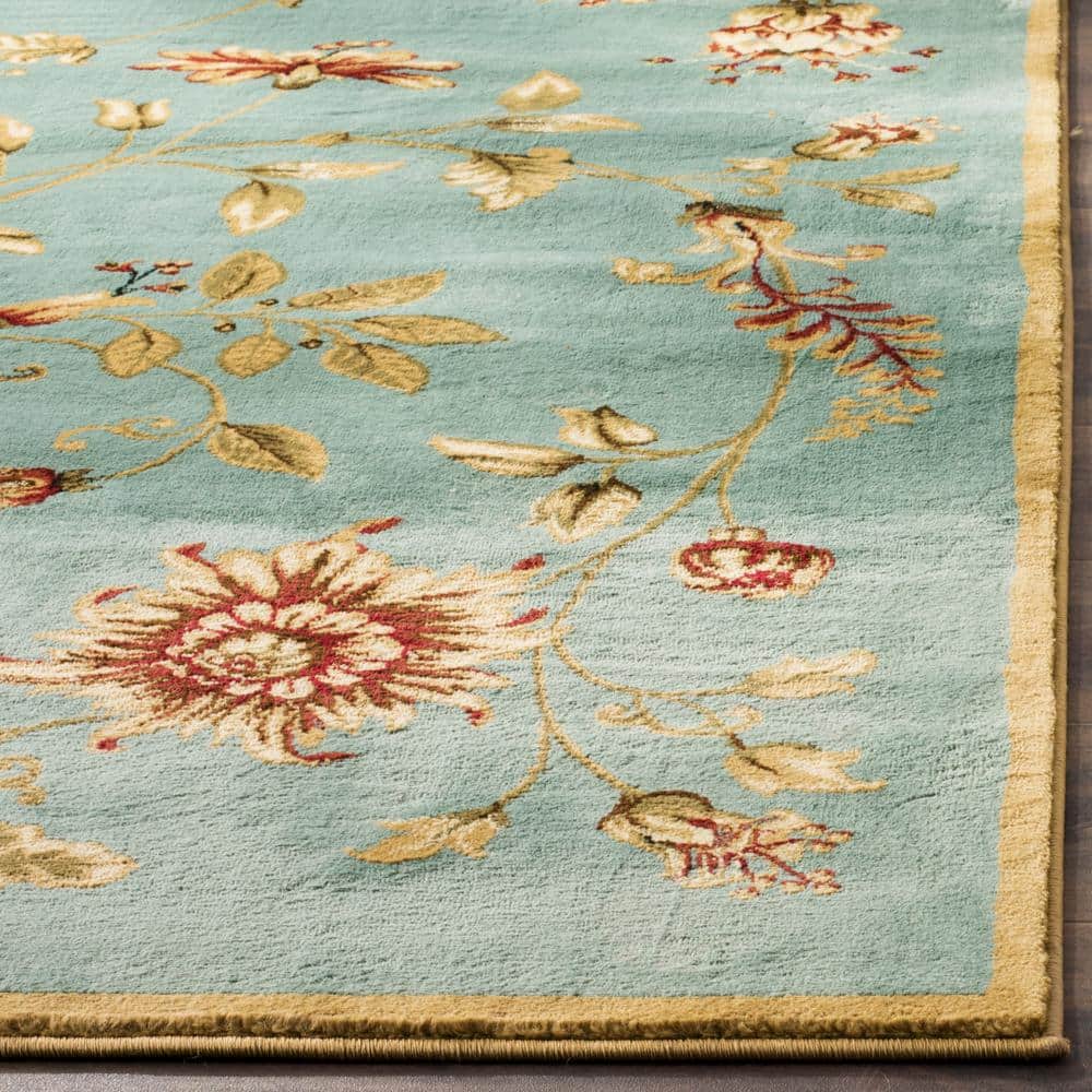 Elegant Blue Floral Hand-Knotted Area Rug, 3' x 5', Synthetic