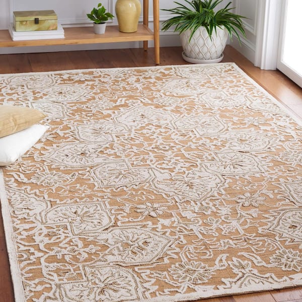 Trace 6 ft. x 6 ft. Gold/Ivory Ornate High-Low Square Area Rug