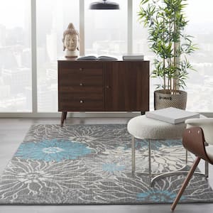 Passion Charcoal/Blue 5 ft. x 7 ft. Floral Contemporary Area Rug
