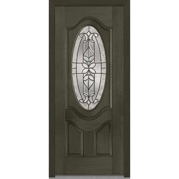 MMI Door 36 in. x 80 in. Cadence Right-Hand Inswing 3/4 Oval Decorative 2-Panel Stained Fiberglass Mahogany Prehung Front Door