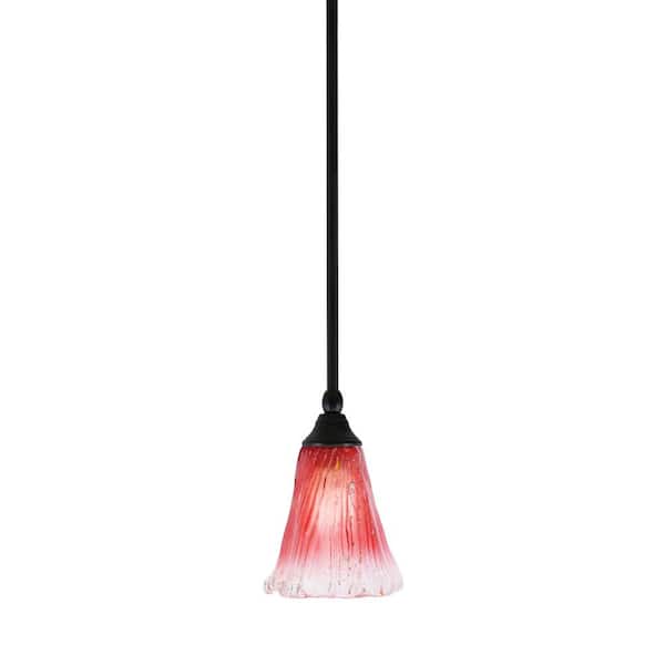 Unbranded Sparta 100-Watt 1-Light Matte Black Shaded Pendant Light Mini Pendant with 5.5" Raspberry Crystal Glass No Bulb Included