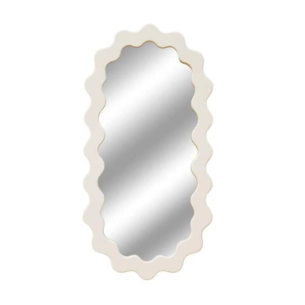 Cream 21.6 in. W x 43.3 in. H Oval MDF Wall Mirror with Wavy Frame