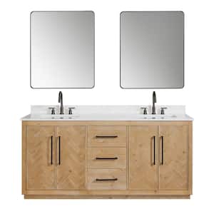 Bellavia 72 in. W x 22 in. D x 34 in. H Double Sink Bath Vanity in Weathered Fir with Grain White Stone Top and Mirror