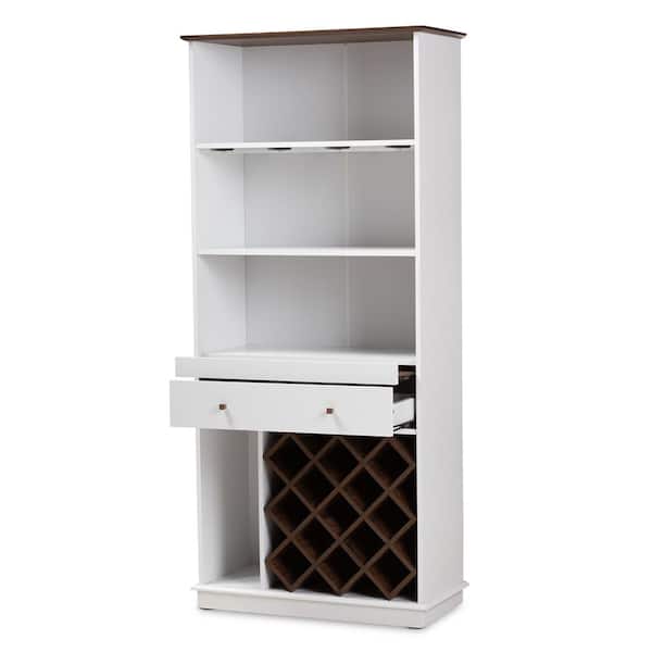 Baxton Studio Mattia 13-Bottle White and Walnut Brown Wine Cabinet