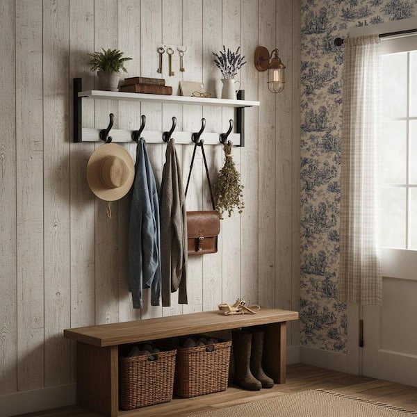 White Wall Coat Rack with Hidden Hooks TG-D6-03267 - The Home Depot