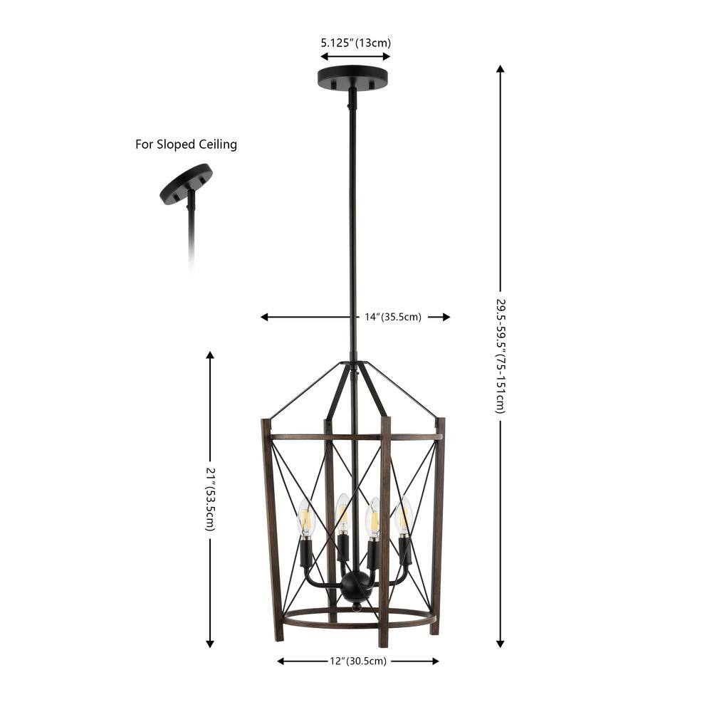 Peltier 4-Light Black and Brown LED Pendant Light