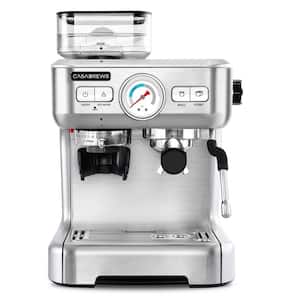 CM5700 2- Cup Silver Stainless Steel All in One 20 Bar Espresso Machine with Grinder and Powerful Steam Wand