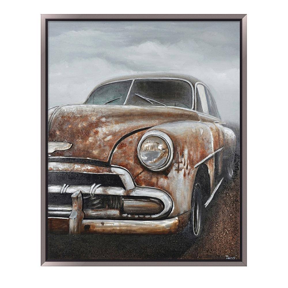 Download Oakland Living Vintage Car In Dark Brown Wooden Floating Frame Hand Painted Acrylic And Aluminum 3d Wall Art 47 In X 59 In Hdmh 519 The Home Depot