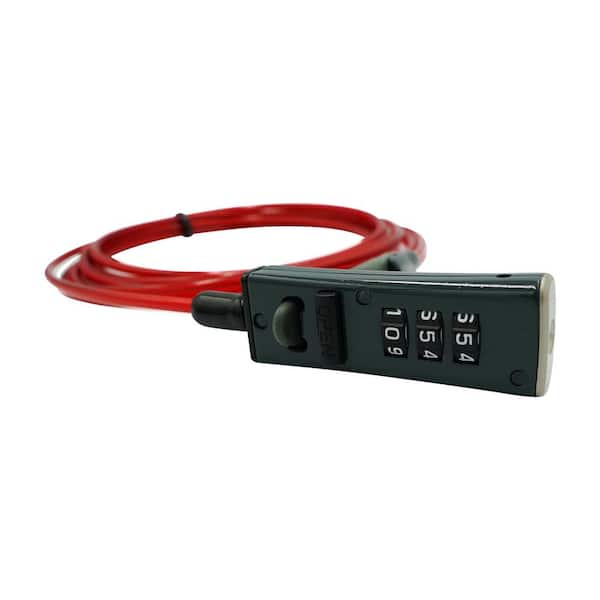 OTTER, Integrated Combination Deterrence Cable Lock, 10 ft. x 6 mm Braided Steel with Red Vinyl Coating