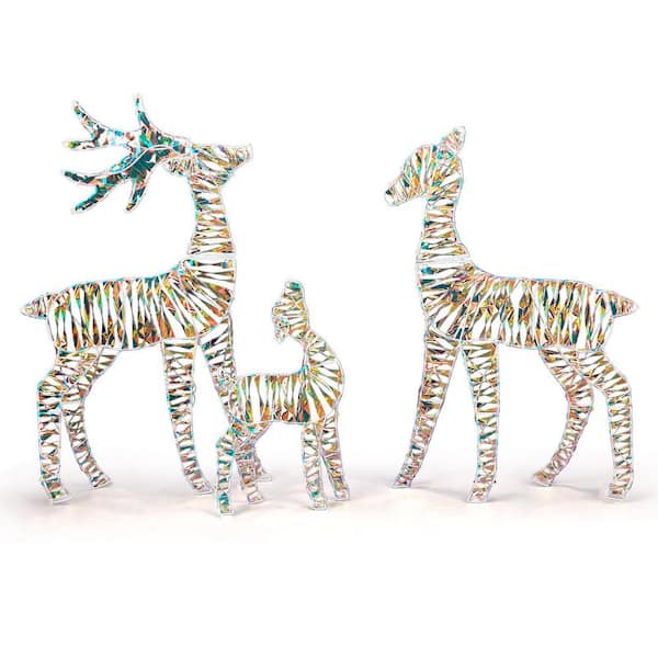 28 in. 3-Piece Lighted Iridescent Christmas Reindeer Family Set Outdoor Decorations