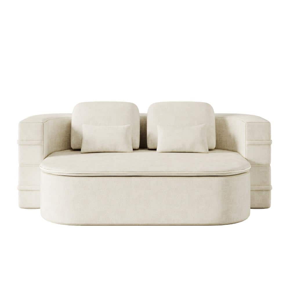 75 in. Beige Chenille Full Size Sofa Bed with Blanket, 2-in-1 Foldable Floor Sofa for Living Room price history on PriceWatchPro