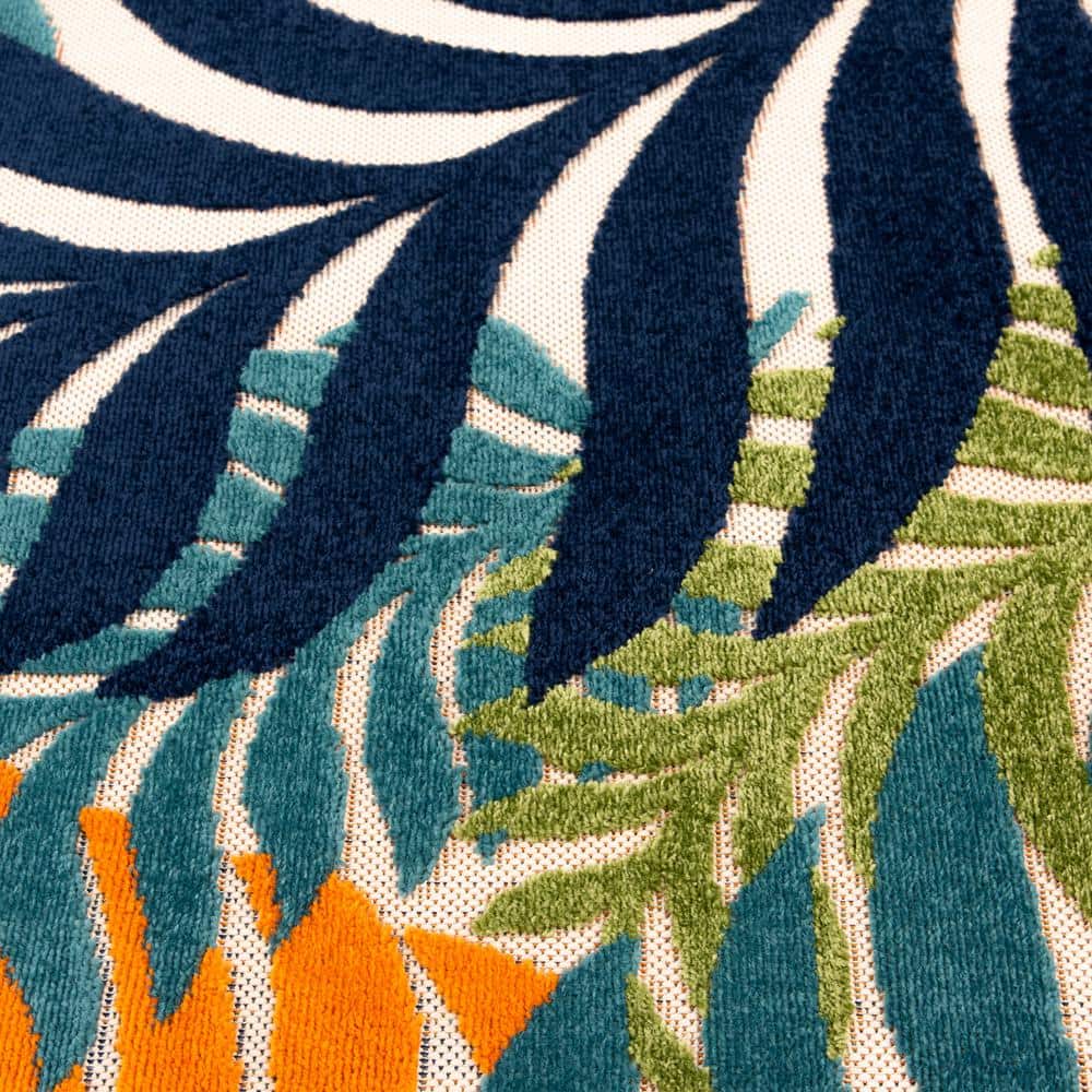 Blue and Multicolor Floral Synthetic Rectangular Rug, 3'1" x 5'3"