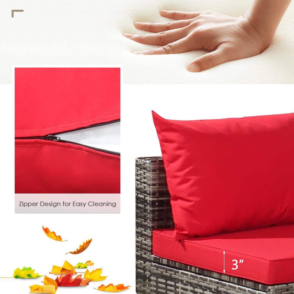 Red 7-Piece Outdoor Wicker Sectional Sofa Set with Cushions