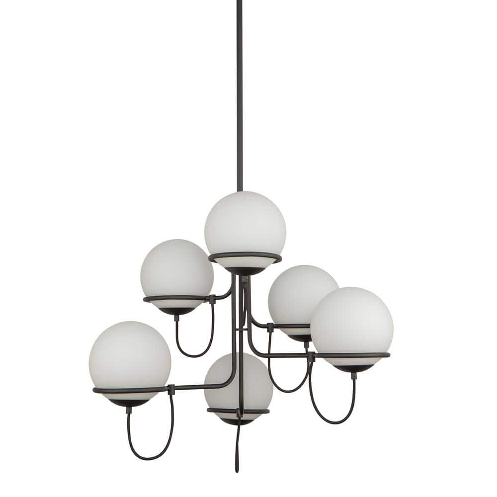 Alba Matte Black and Opal Glass 6-Light Chandelier
