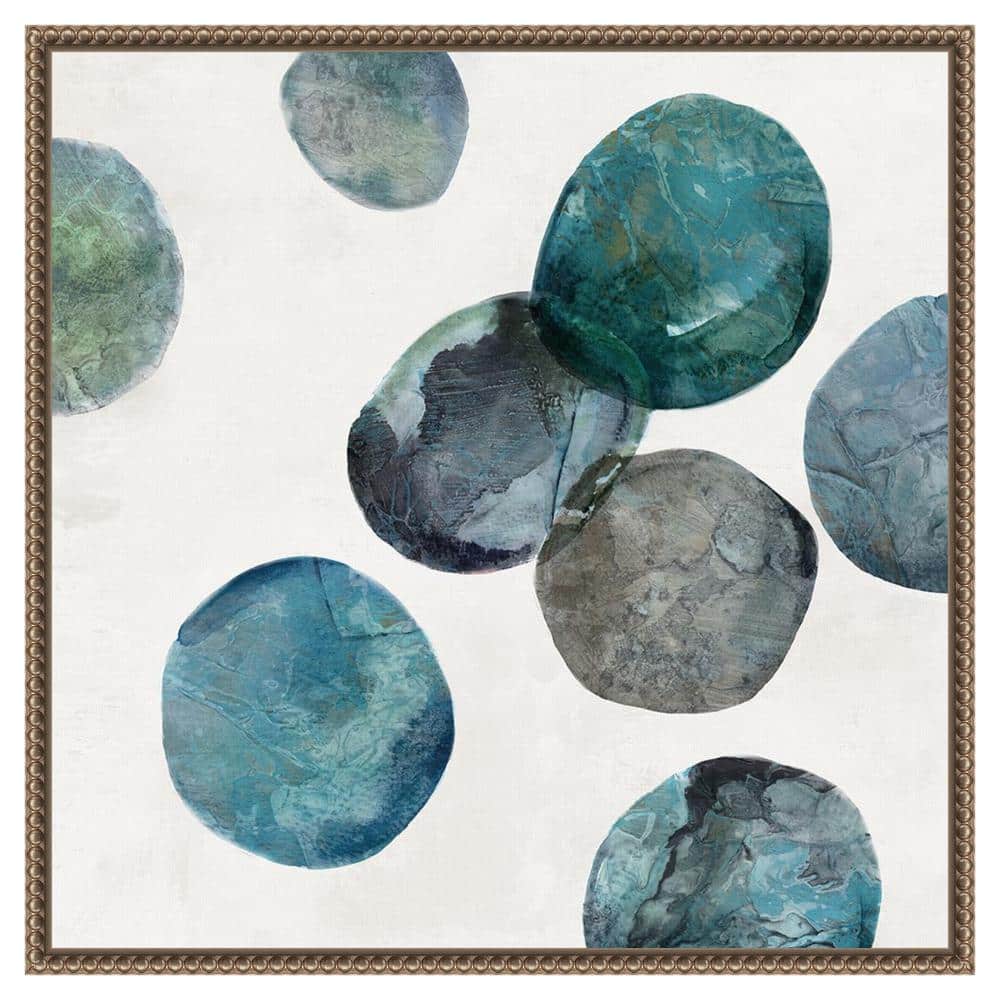 22"x22" Blue and Green Abstract Canvas Print with Bronze Frame
