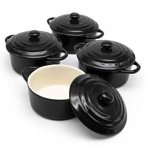 Mini Cocotte Casseroles Set, 4-Piece Oval Baking Dish Set with Lids, Oven & Microwave Safe, Handles - Black