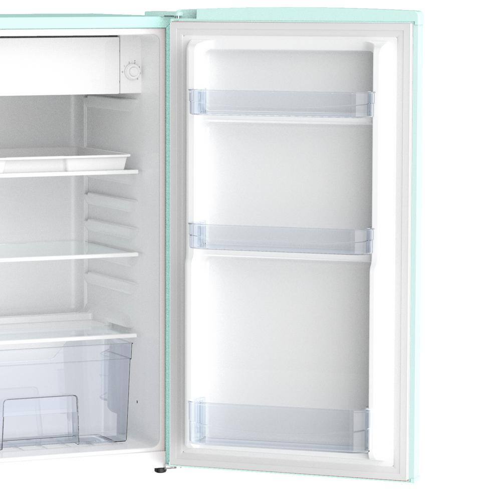 Seafoam Green Retro Compact Refrigerator with Glass Shelves, 3.1 cu ft