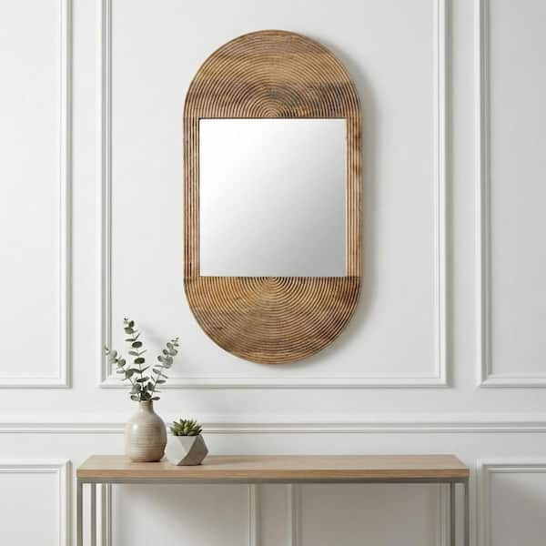 Brown 34 in. x 18 in. Wood Oval Framed Mirror