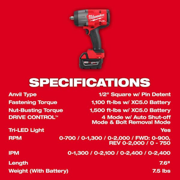 Milwaukee M18 FUEL 18V Lithium-Ion Brushless Cordless 1/2 in. Impact Wrench  with Friction Ring Kit w/Grease Gun 2967-21B-2646-20 The Home Depot