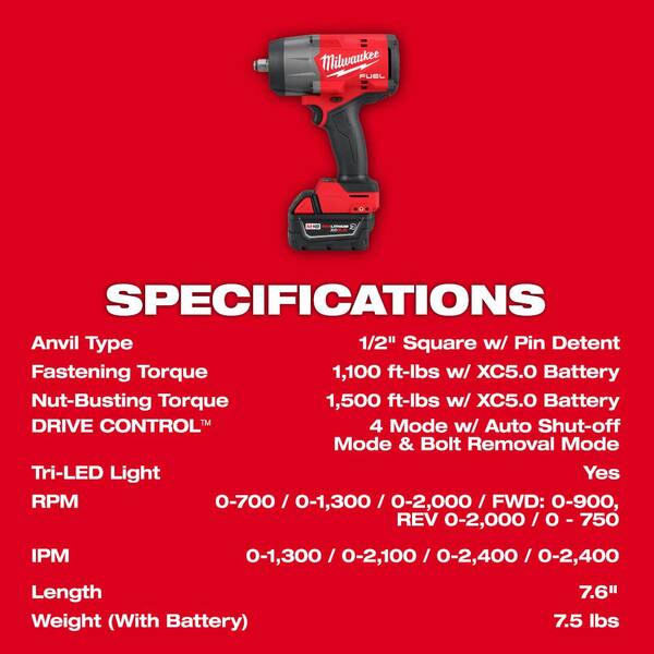 M18 FUEL 18V Lithium-Ion Brushless Cordless 1/2 in. & 3/8 in. Impact Wrench  w/Friction Ring Kit w/5.0 Ah Battery