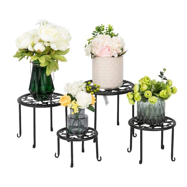 Karl home 9.84 in. Tall Indoor/Outdoor Black Iron Plant Stand (1-Tiered)