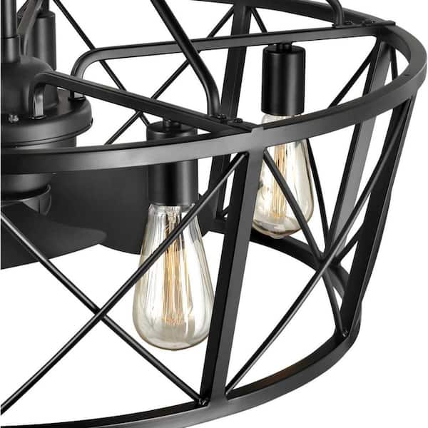 Progress Lighting P250031-031-WB Pinehill 28 in. Indoor/Outdoor Matte Black Farmhouse Dual Mount Fandelier Ceiling Fan with Light and Remote Control