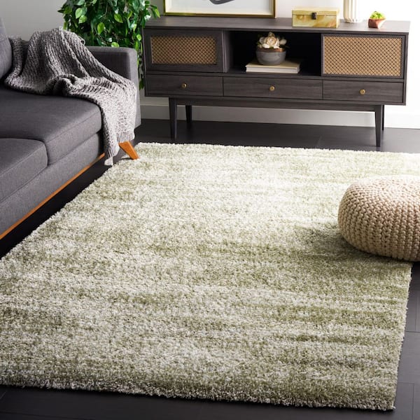 Tahoe Shag 5 ft. x 5 ft. Sage/Ivory Distressed Solid square Area Rug