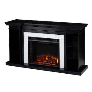 Henstinger 54.75 in Freestanding Wooden Electric Fireplace Bookcase in Black