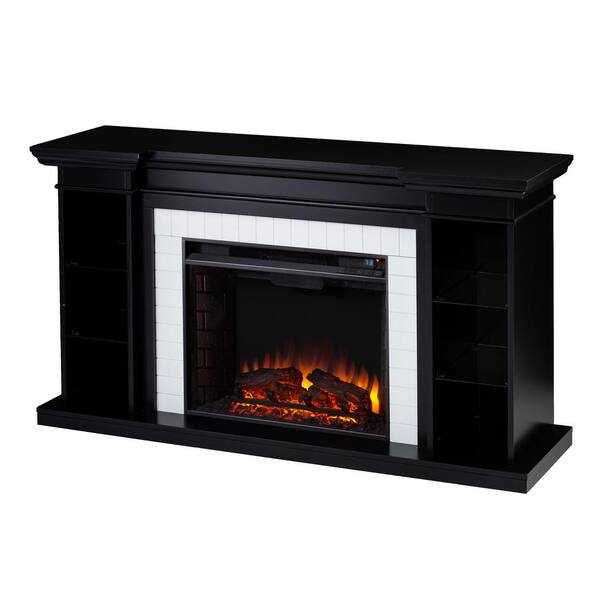 SEI FURNITURE Henstinger 54.75 in Freestanding Wooden Electric Fireplace Bookcase in Black
