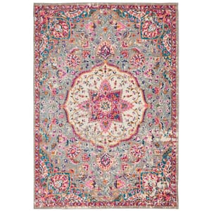 Passion Grey/Multi 4 ft. x 6 ft. Center Medallion Transitional Area Rug