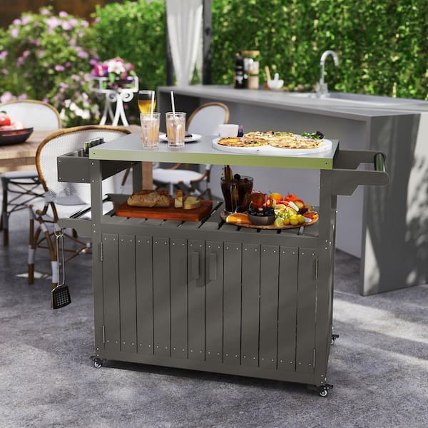 Outsunny Stainless Steel Top Kitchen Island, HDPE Outdoor
