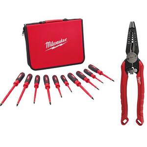 1000-Volt Insulated Screwdriver Set and Case with 7-in-1 Wire Strippers Pliers (10-Piece)